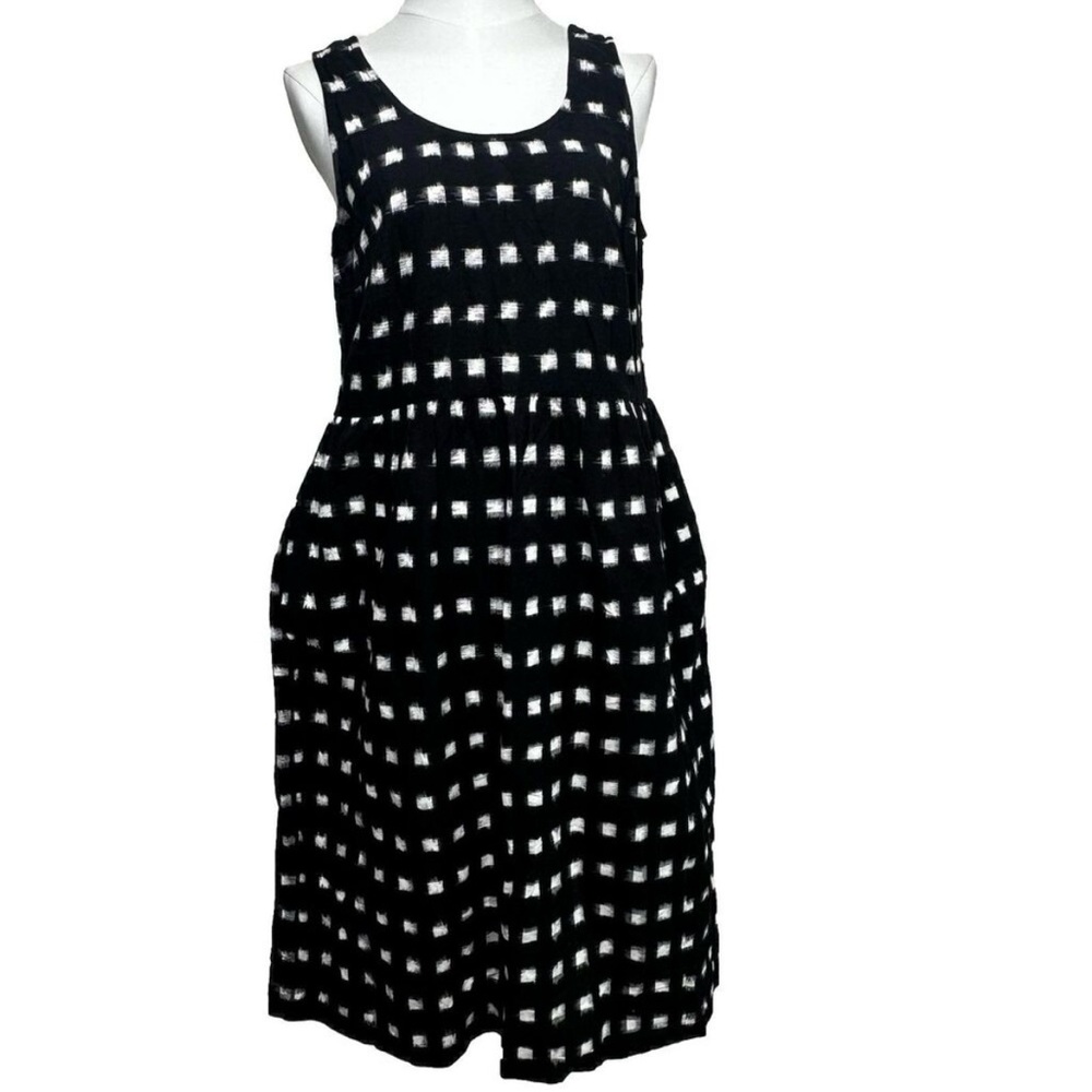 Naomi Nomi Black White Grid Sleeveless Midi Dress 100% cotton Japan Brooklyn